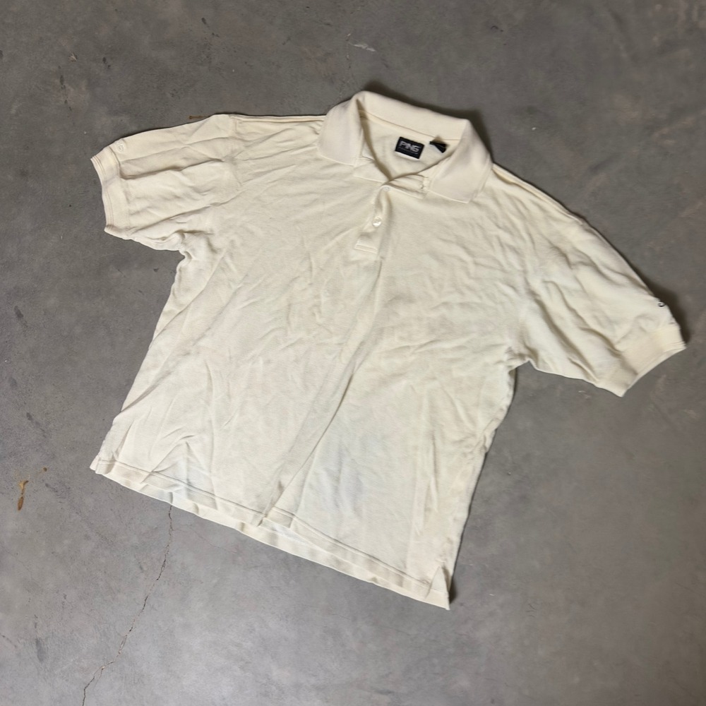 Ping Collection Polo Shirt Mens M Cream Silk Cotton Blend Golf Quiet Luxury